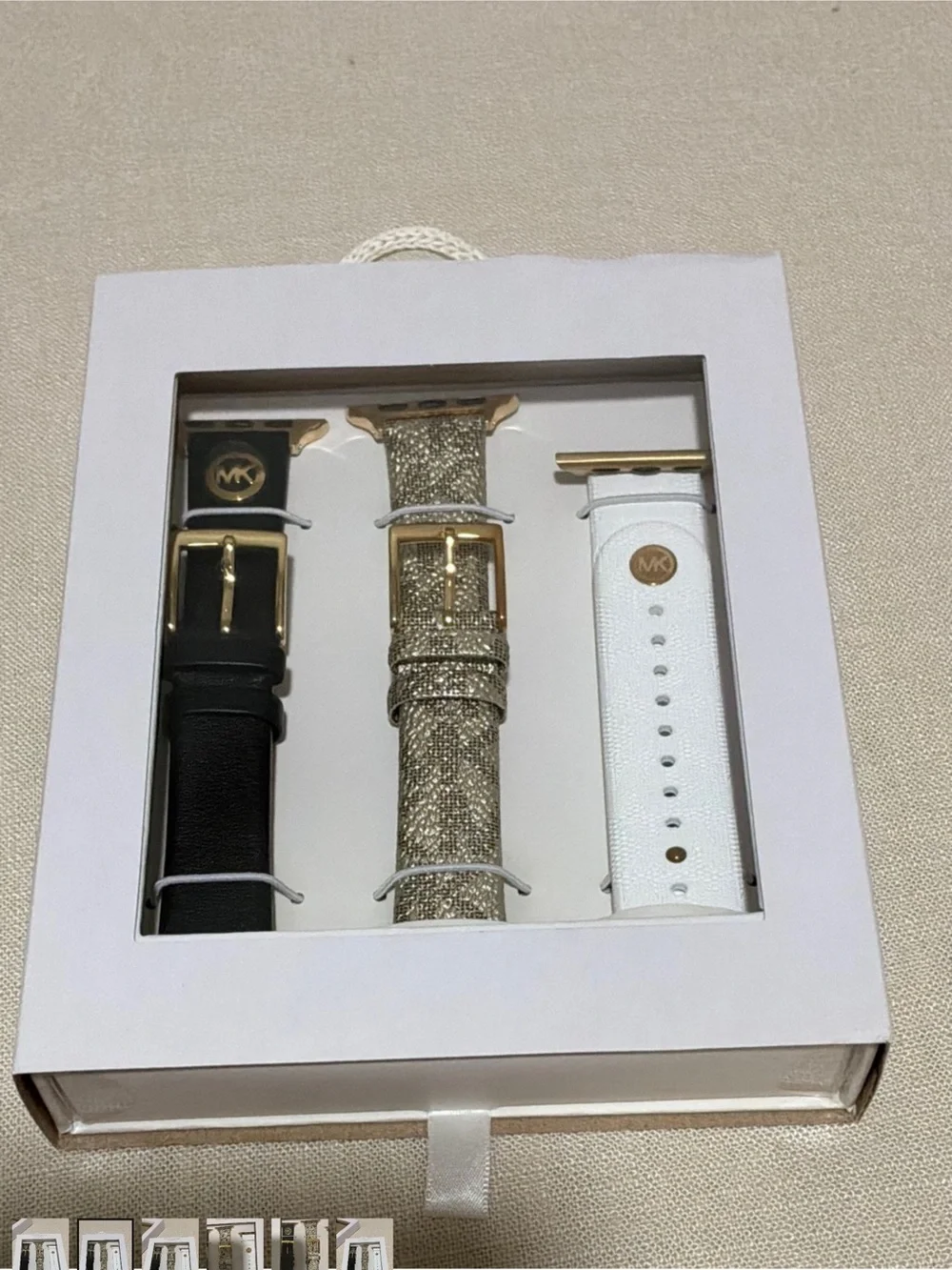 Michael Kors Three-Pack Watch Straps in Black, Gold and White